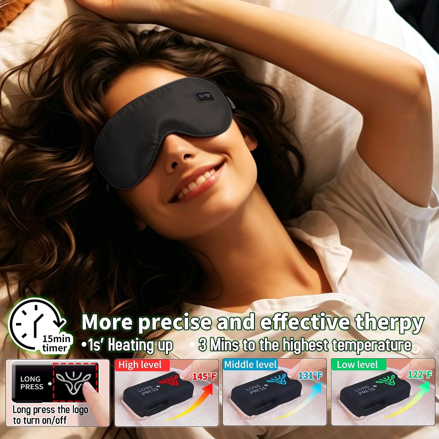 Heated Eye Mask for Dry Eyes Relief, Precise Heating Fits Eyelids,FSA-HSA Eligible,Engineered Cordless Warm Eye Compress for MGD, Styes, Slimmer Silk Sleep Eyeshade,Washable, Rechargeable