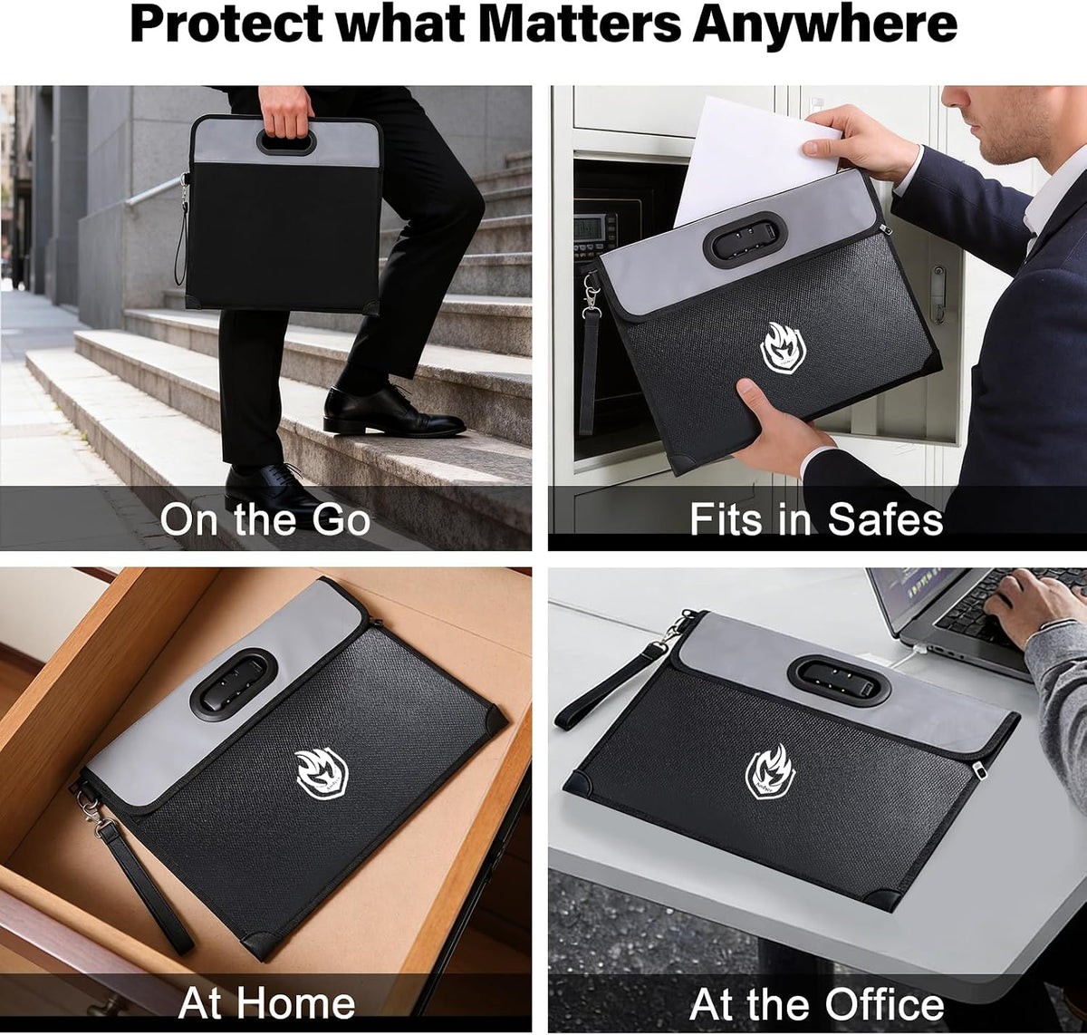 Andyer 2-Pocket Fireproof Document Bag with Lock, 6500℉ Fireproof Money Bag
