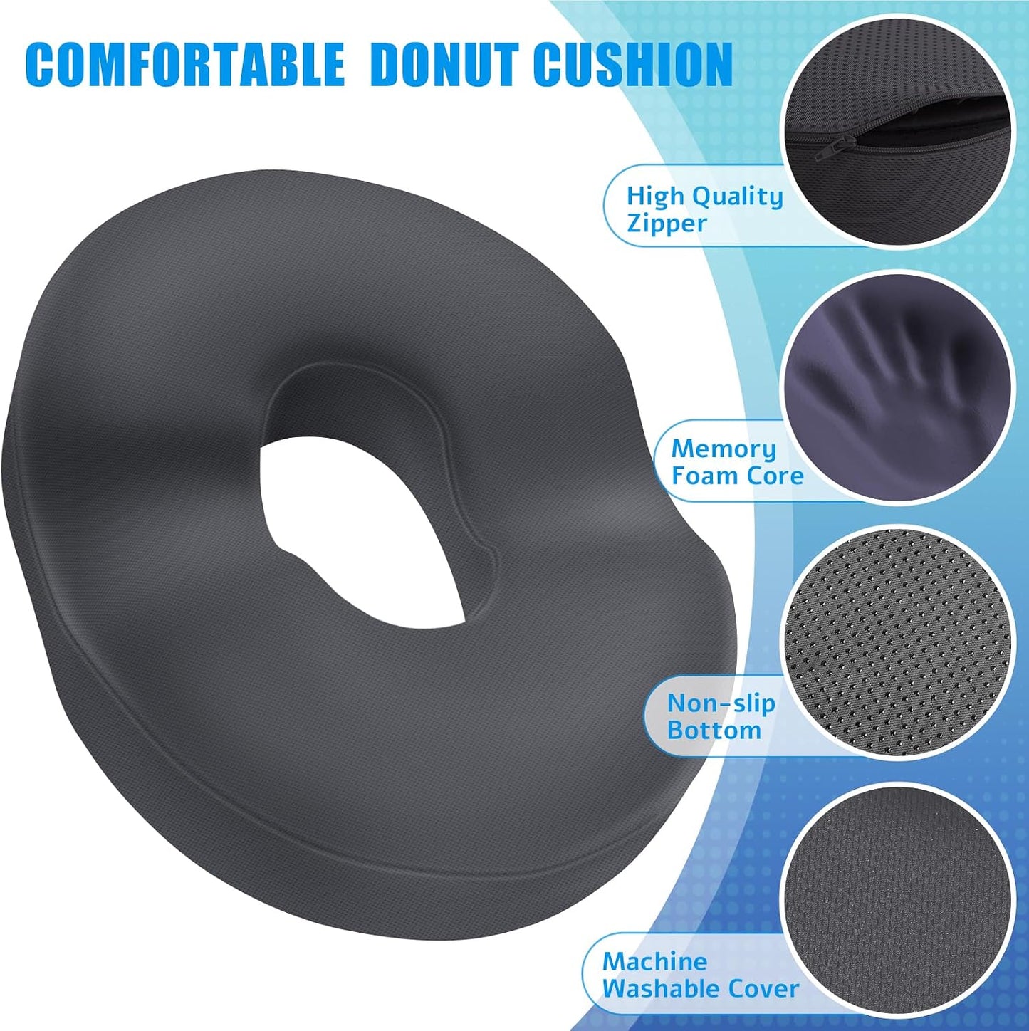 BlissTrends Donut Pillow Seat Cushion,Donut Chair Cushions for Postpartum Pregnancy & Hemorrhoids,Tailbone Pain Relief Cushion,Memory Foam Lifting Cushions for Office&Home Chairs (Black)