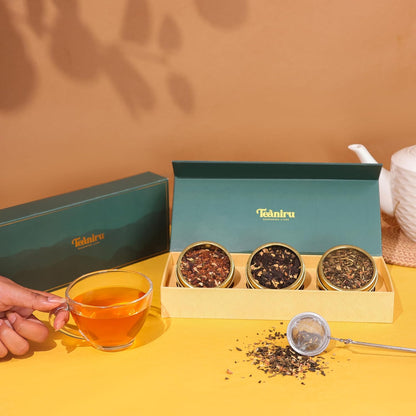 Teaniru, Grandeur Tea Collection | 3 Loose Leaf Tea Sampler | Variety Pack Assortment of Green, Herbal & Black Tea | Gluten Free & Sugar Free | Gift Set for Men & Women | Thanks Giving