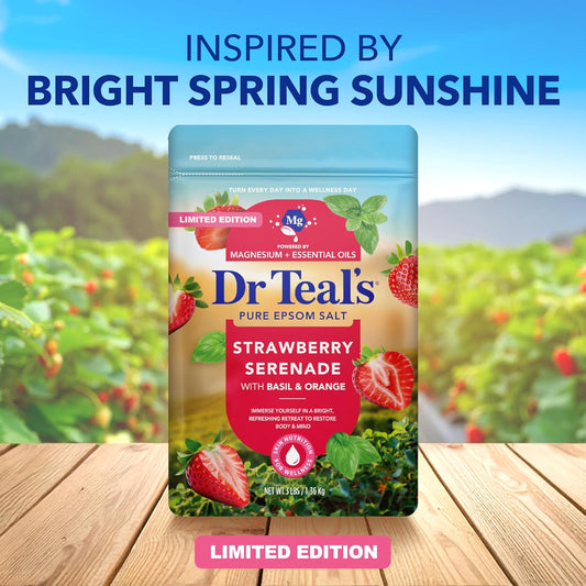 Dr Teal's Epsom Salt Magnesium Soak, Strawberry Serenade with Basil & Orange, 3 lbs