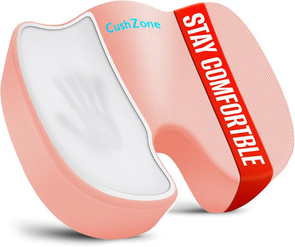 CushZone Seat Cushion - Memory Foam Office Chair Cushion for Sciatica, Tailbone & Back Pain Relief - Orthopedic Coccyx Pillow for Car, Airplane, Pregnancy & Long Sitting at Work, Black
