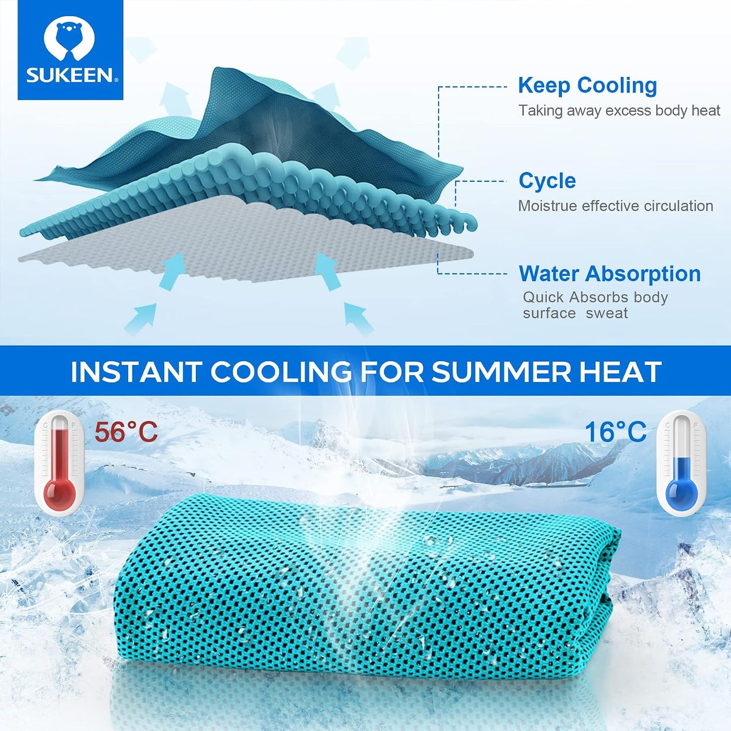 Sukeen 4 Pack Cooling Towels (40"x12"), Cooling Neck Wraps, Ice Towel, Soft Breathable Chilly Towel,Microfiber Towel for Yoga,Sport,Running,Gym,Workout,Camping,Fitness,Workout & More Activities