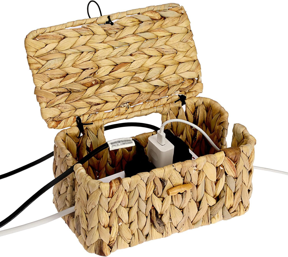 BTSKY Woven Cable Management Box with Lid Water Hyacinth Cord Organizer, S
