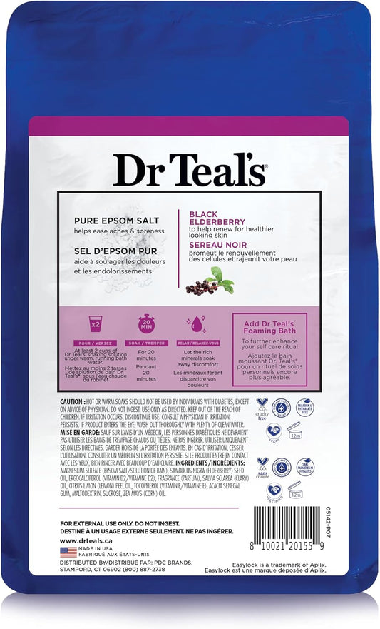 Dr Teal's Epsom Salt Magnesium Soak, Black Elderberry with Vitamin D, 3 lbs