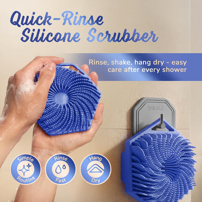 SILKLE Silicone Body Scrubber – Gentle Exfoliating Shower Scrubber for Body & Bath, Silicone Shower Brush & Loofah Alternative – Non-Slip Silicone Body Brush, Quick Dry, Hygienic - Pink