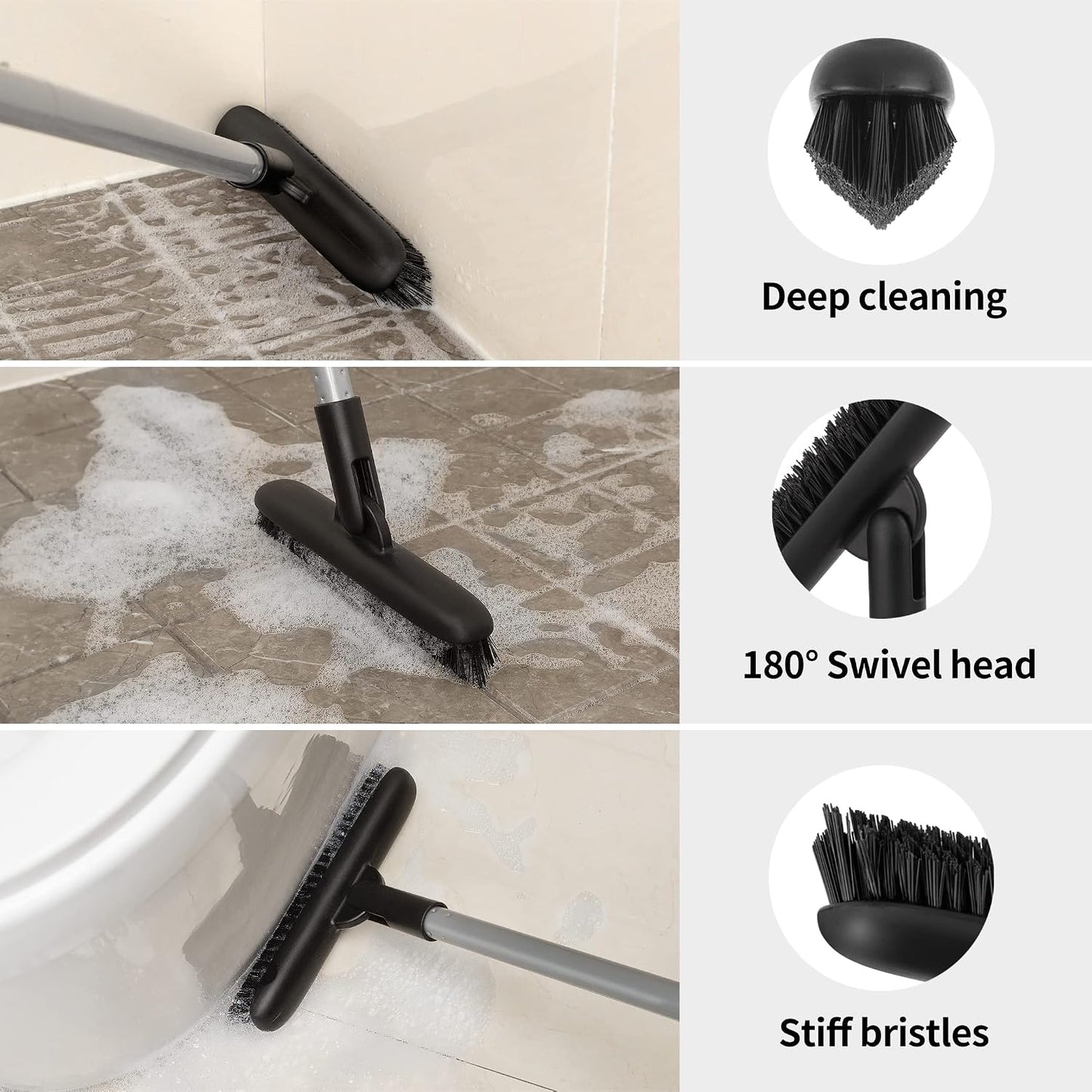 MR.SIGA Heavy Duty Grout Scrub Brush with Long Handle, Shower Floor Scrubber for Cleaning, Tile Scrub Brush with Stiff Bristles
