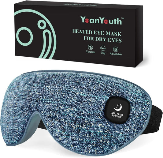 YoanYouth Heated Eye Mask for Dry Eyes, FSA Eligible HSA, Cordless Warm Compress for Eyes, Light Blocking Eye Heating Pad, Styes, Sleep, Cover Washable, Rechargeable, Light Blue