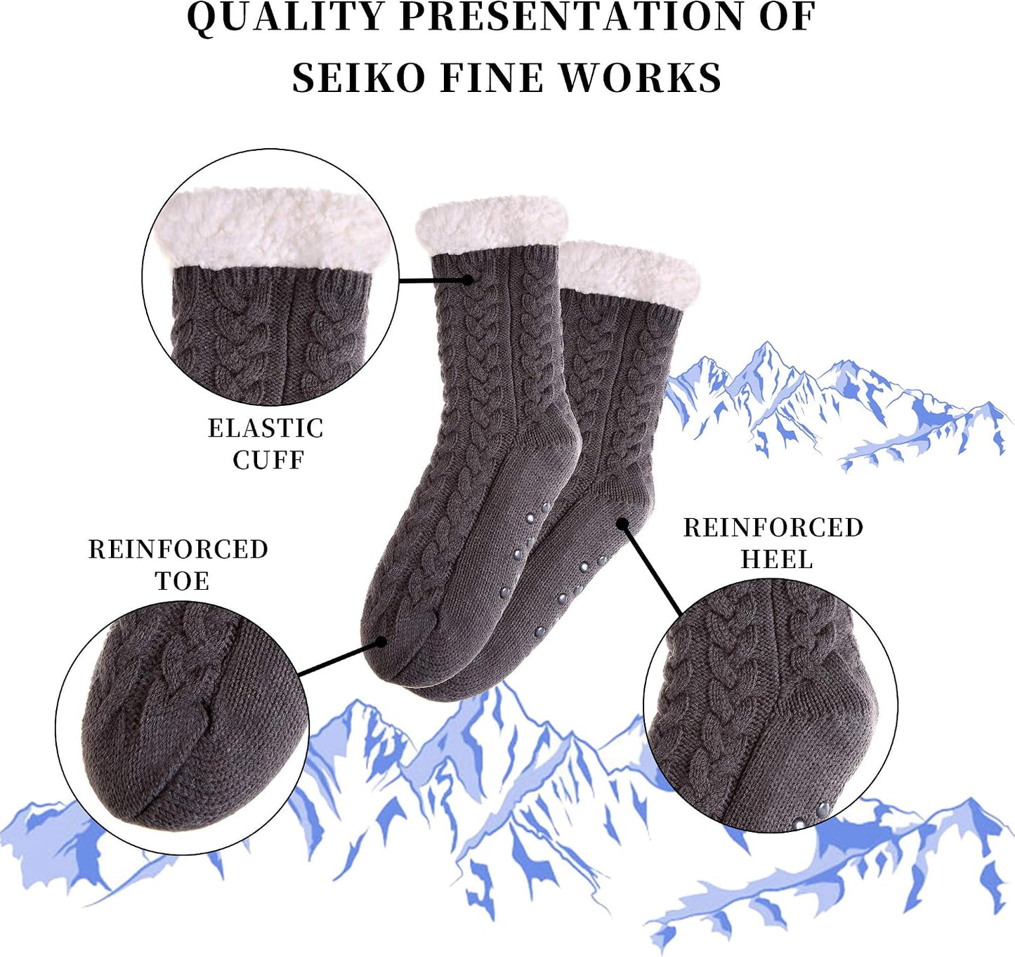 SDBING Women's Winter Super Soft Warm Cozy Fleece Lined Fuzzy Slipper Socks with Grippers