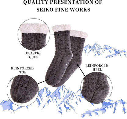 SDBING Women's Winter Super Soft Warm Cozy Fleece Lined Fuzzy Slipper Socks with Grippers