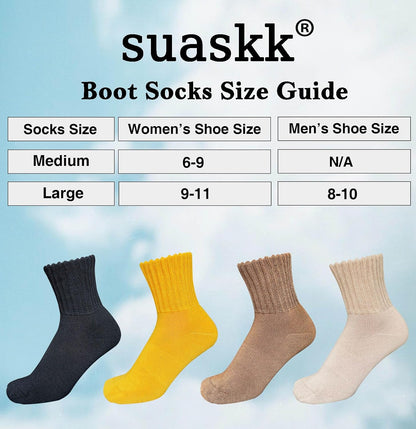 suaskk Womens Cozy Solid Thick Cushioned Thermal Crew Boot Socks 4 Pairs | Soft and comfortable, Arch Support, Non-Slip, Sturdy and durable