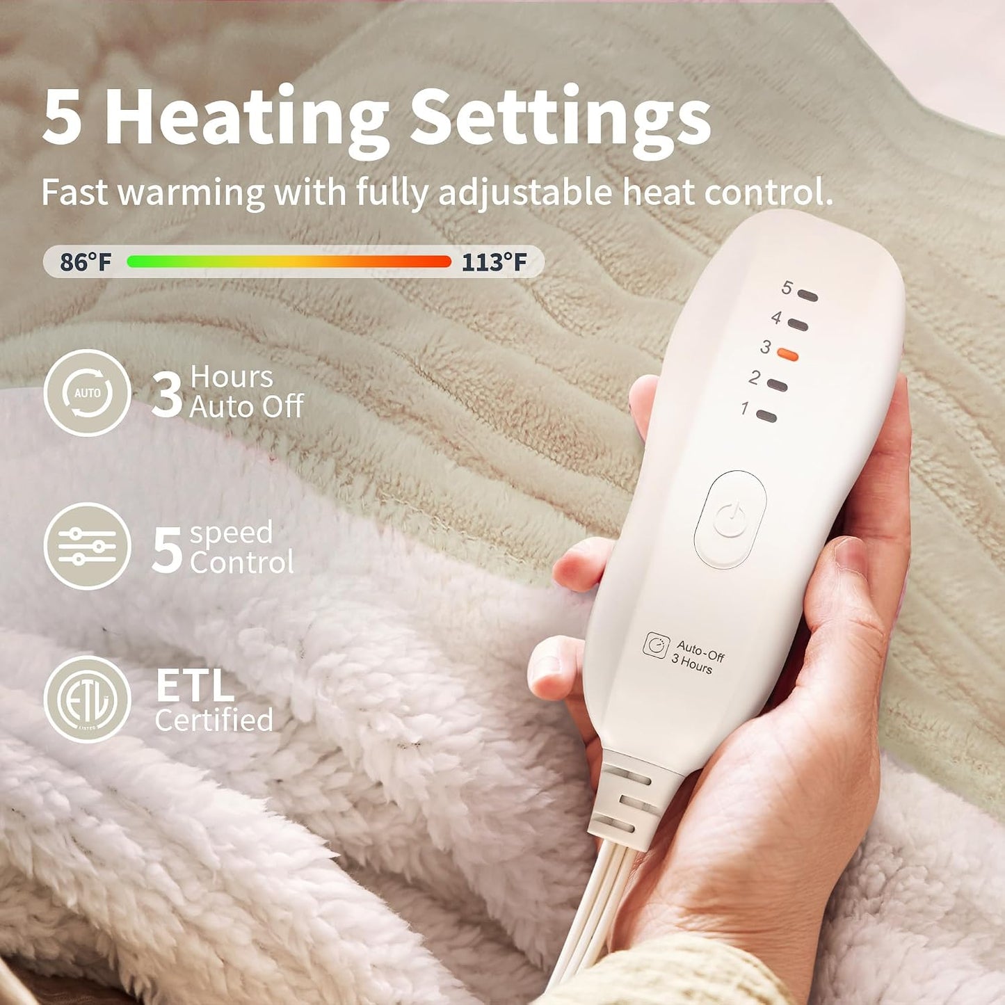 Texciting Heated Blanket Electric Blanket Throw 50''X60''-Heating Throw with 9 Heat Settings-2-10 Hours Auto Off,ETL Certified,Machine Washable (Green)