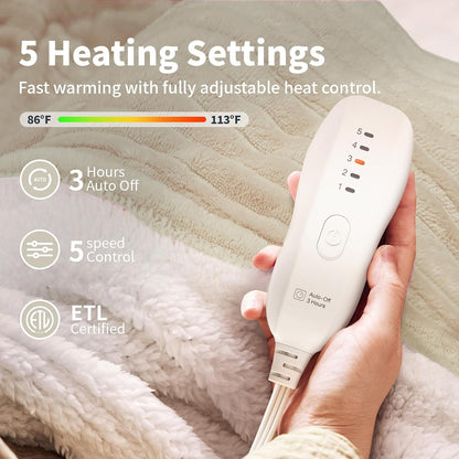Texciting Heated Blanket Electric Blanket Throw 50''X60''-Heating Throw with 9 Heat Settings-2-10 Hours Auto Off,ETL Certified,Machine Washable (Green)