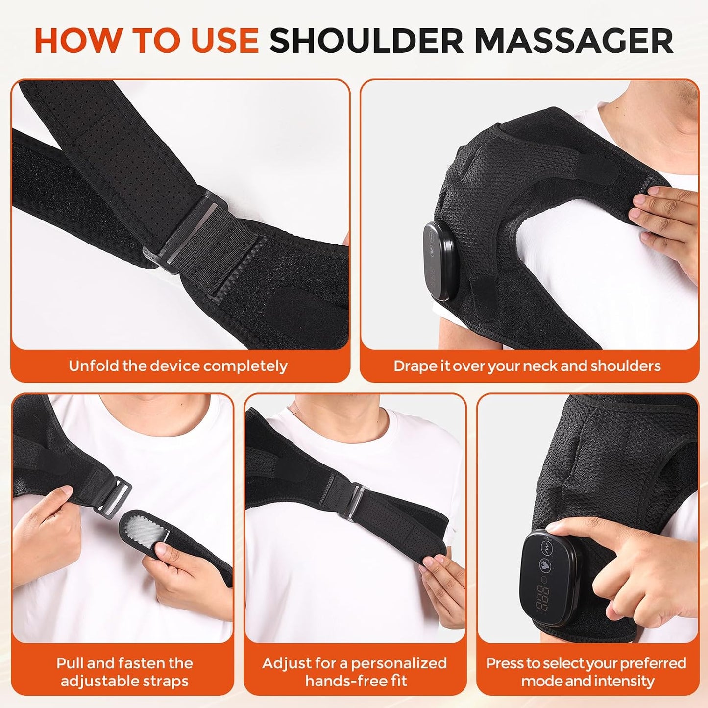 Shoulder Massager for Pain Relief Deep Tissue & Rotator Cuff, Cordless Portable Shoulder Heating Pad with Massage, Heated Shoulder Wrap Brace for Men & Women, Black