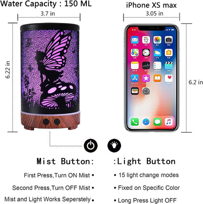 Essential Oil Diffuser, Ultrasonic Diffuser for Essential Oil, Cool Mist Humidifier Aromatherapy Diffuser with 7 Color Lighting Changing Modes, Waterless Auto Shut-Off for Home（Flower Fairy）