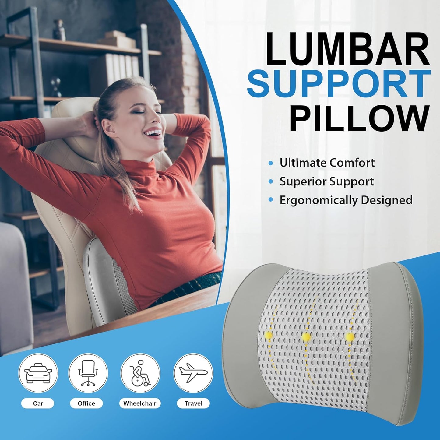Lofty Aim Lumbar Support Pillow for Car, Car Seat Back Support for Driving | Memory Foam Car Lumbar Support for Driving Seat, Car Back Cushion, Adjustable Straps, Lower Back Pillow, Office Chairs, Black