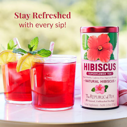 The Republic of Tea – Natural Hibiscus Tea, 36 Tea Bags, Herbal Blend, Caffeine Free, Gluten Free