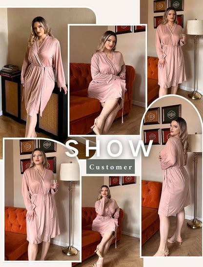 Ekouaer Plus Size Robes for Women Soft Bathrobe V Neck Soft Maternity Robe