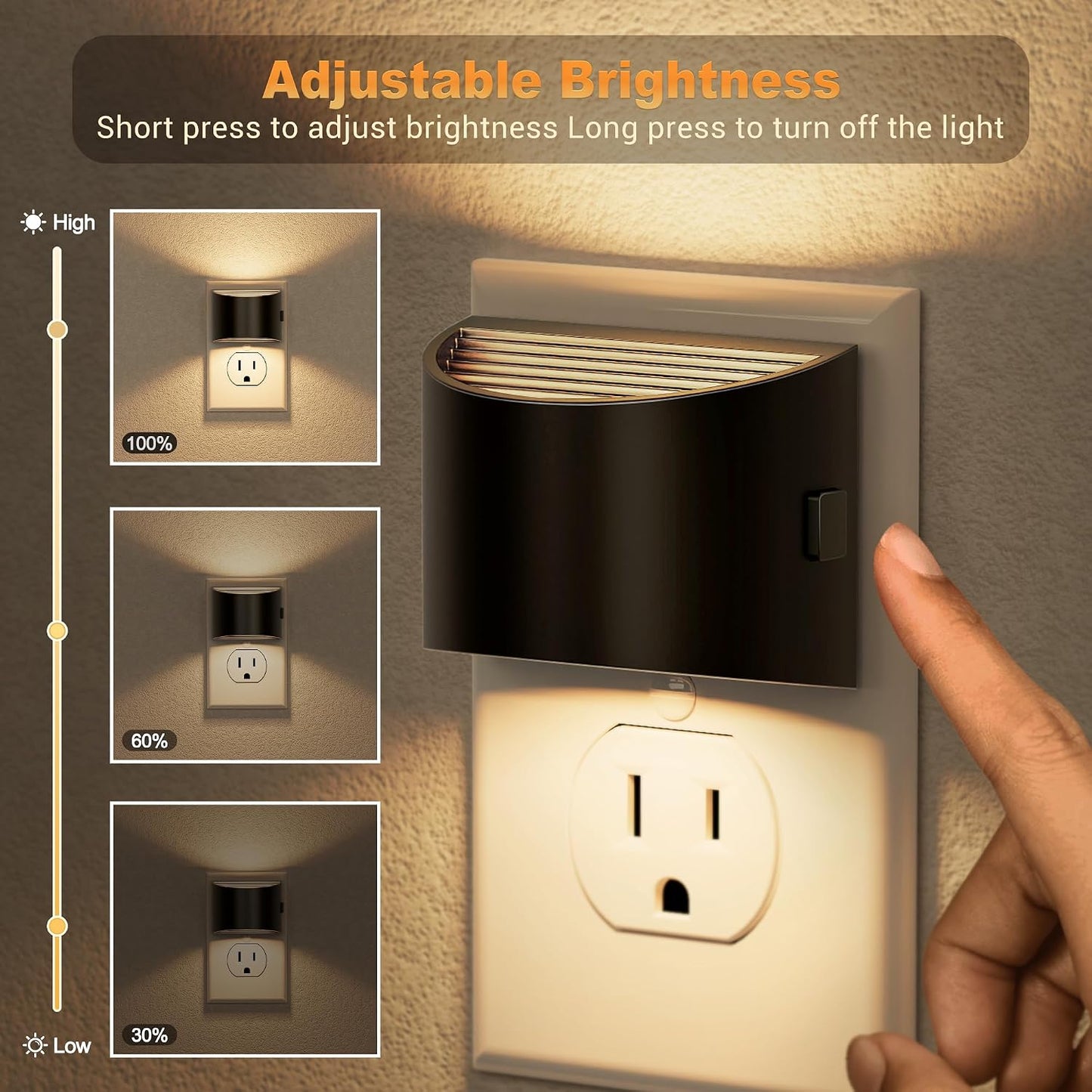 JandCase Night Light, Modern Night Lights Plug into Wall,2 Pack Dusk to Dawn Sensor Nightlight, Amber Brightness Adjustable Nightlight for Kids Bathroom Hallway Kitchen Bedroom Decor