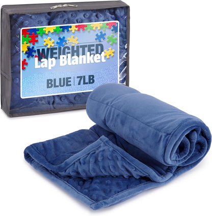 Kidaddle 5lb Weighted Blanket for Kids (Blue) 19x22 Inch, Plush Minky Weighted Lap Pad with Travel Bag for Ages 4+