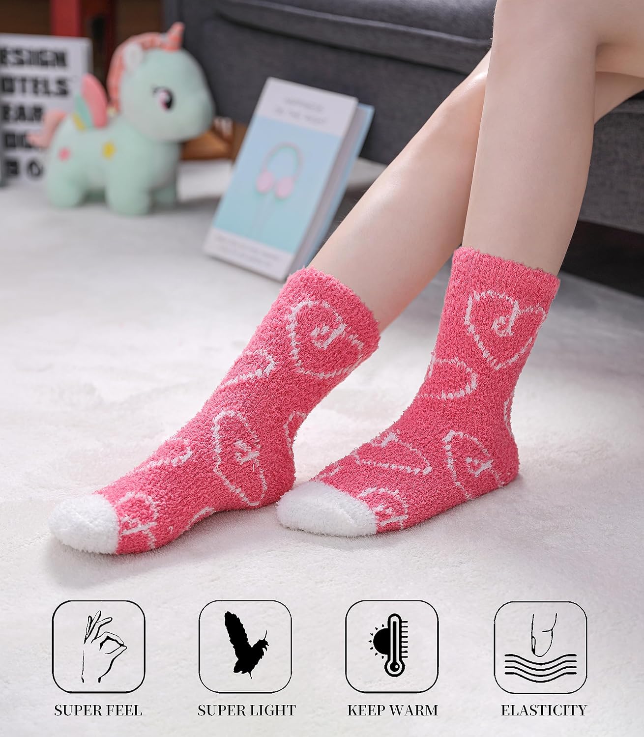 SDBING Fuzzy Socks for Women Soft Fluffy Home Sleeping Socks Cozy Warm Slipper Socks 6 or 5 Pairs