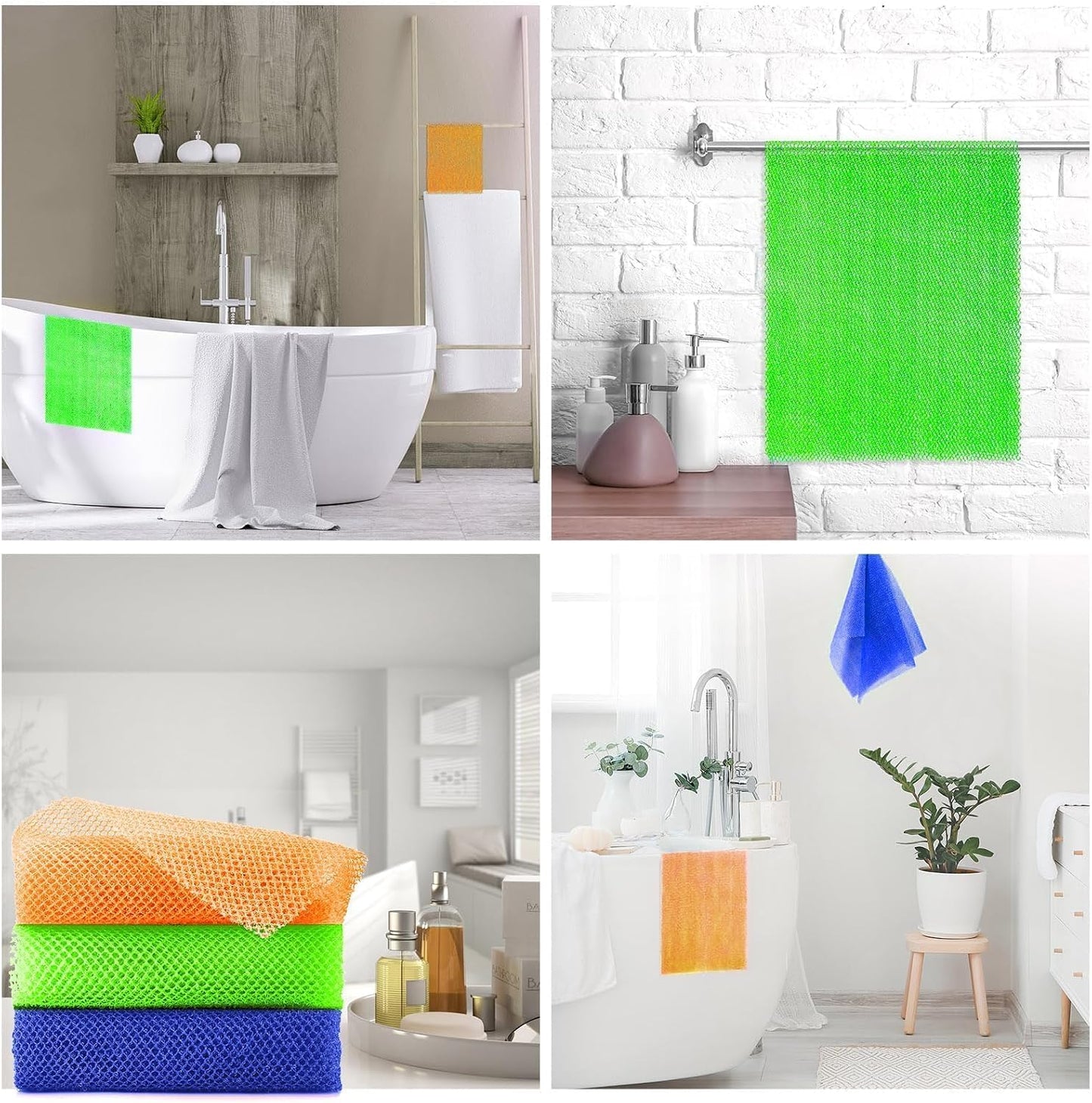 UJFQBH 3 Pieces African Bath Sponge African Net Long Net Bath Sponge Exfoliating Shower Body Scrubber Back Scrubber Skin Smoother,Great for Daily Use (Pink,Yellow,Purple)