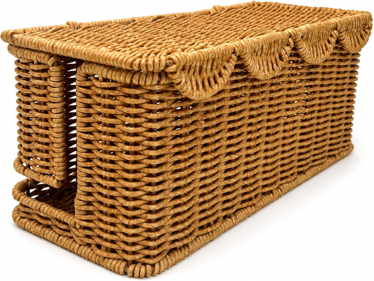 Cable Management Box, Faux Rattan Cord Organizer Basket for Power Strips