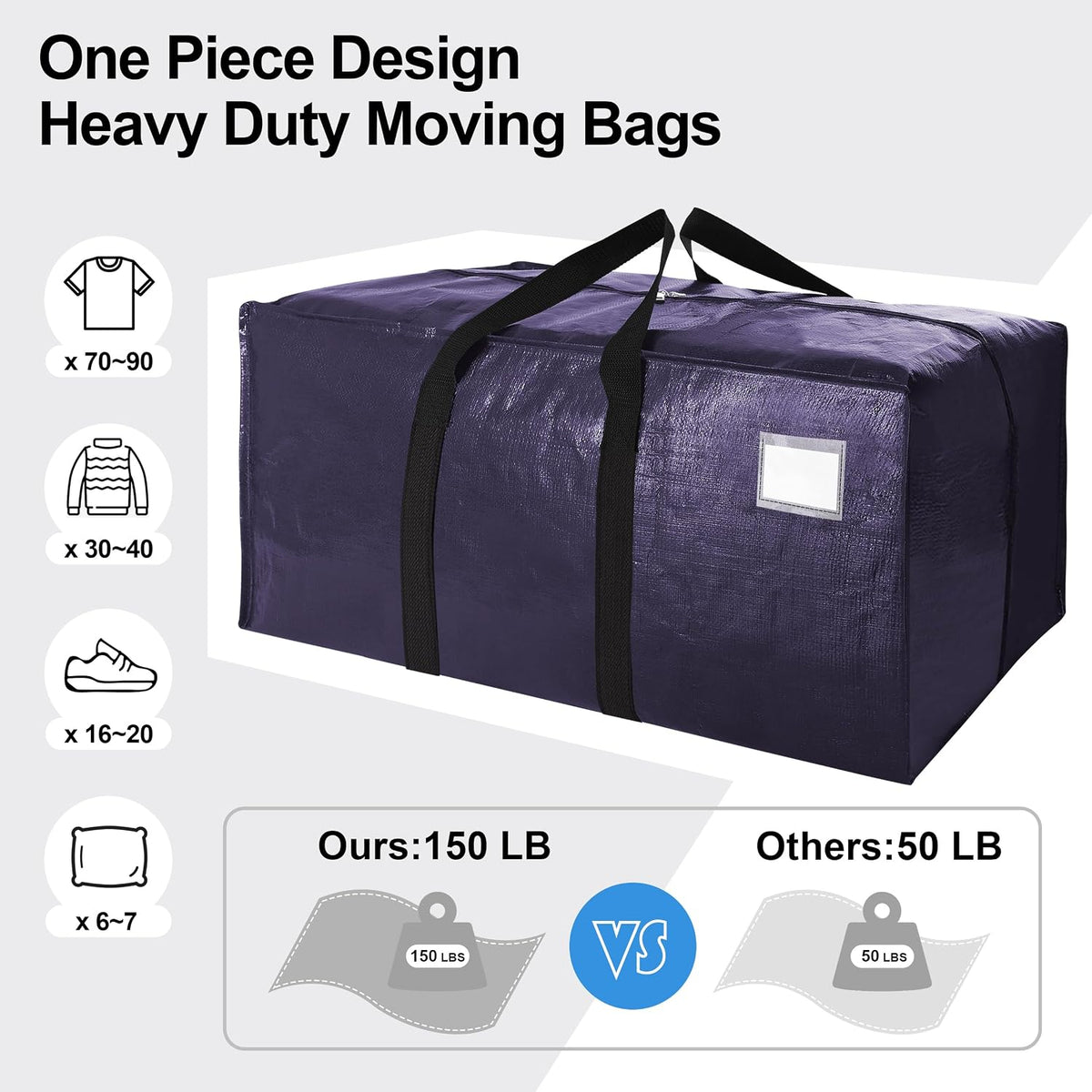 VELVETSURE Heavy Duty Extra Large Moving Bags W/Backpack Straps - Strong Handles & Zippers, Storage Totes For Space Saving, Fold Flat, Alternative to Box and Bin (Set of 6, Multicolor)