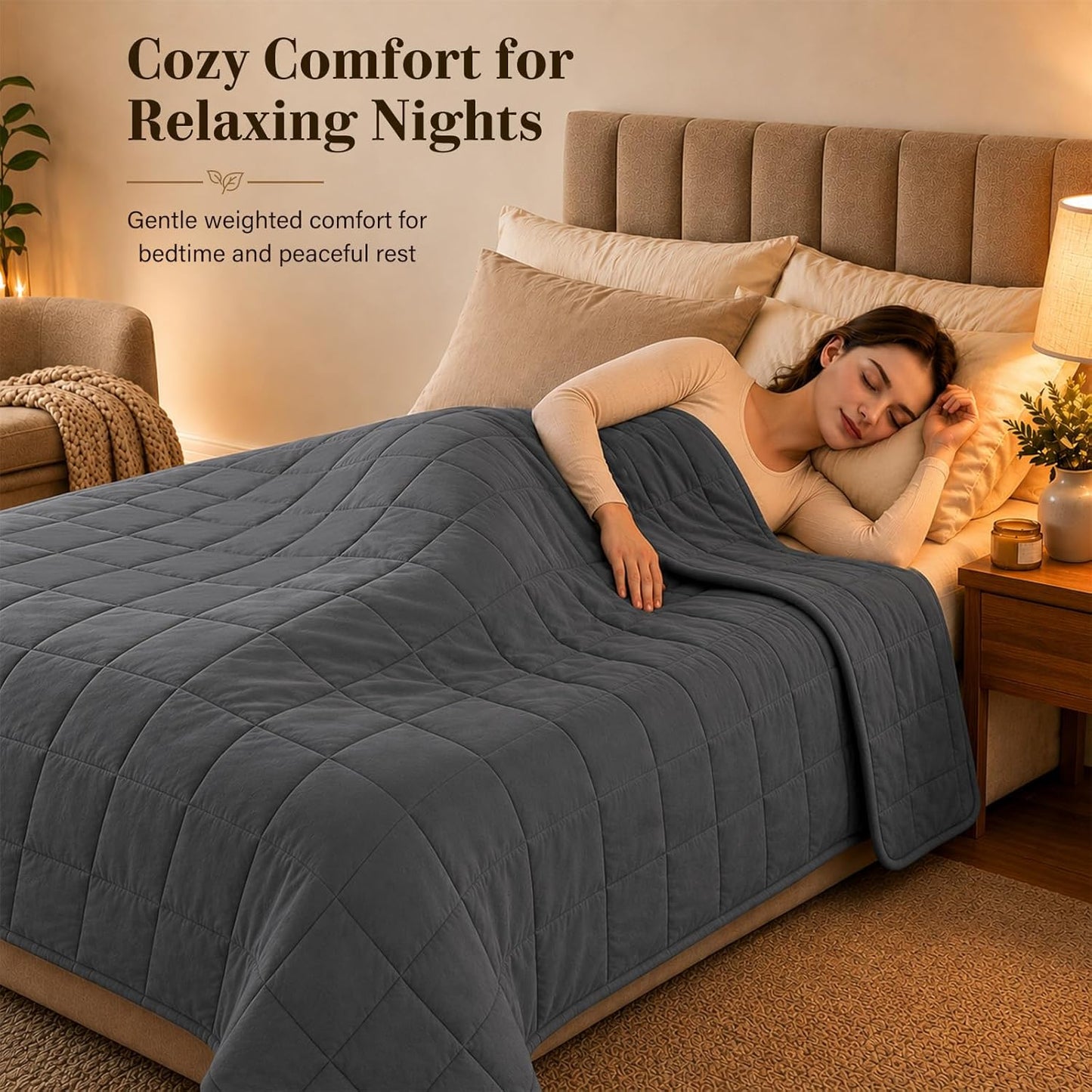 L'AGRATY Weighted Lap Pad 7lb: Small Weighted Blanket for Adults - Cooling Portable Travel Blanket for Relaxation Sleeping - Washable All-Season (29" x 24")