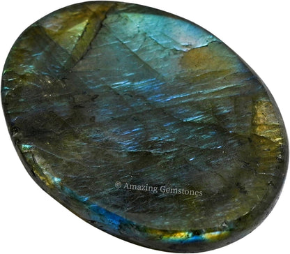 Amazing Gemstone Labradorite Thumb Worry Stone, Anxiety Stone, Healing Crystals - Piedra Crystal Fidget for Gift, Meditation, Calming, Relaxation, Stress Relief - Colors A