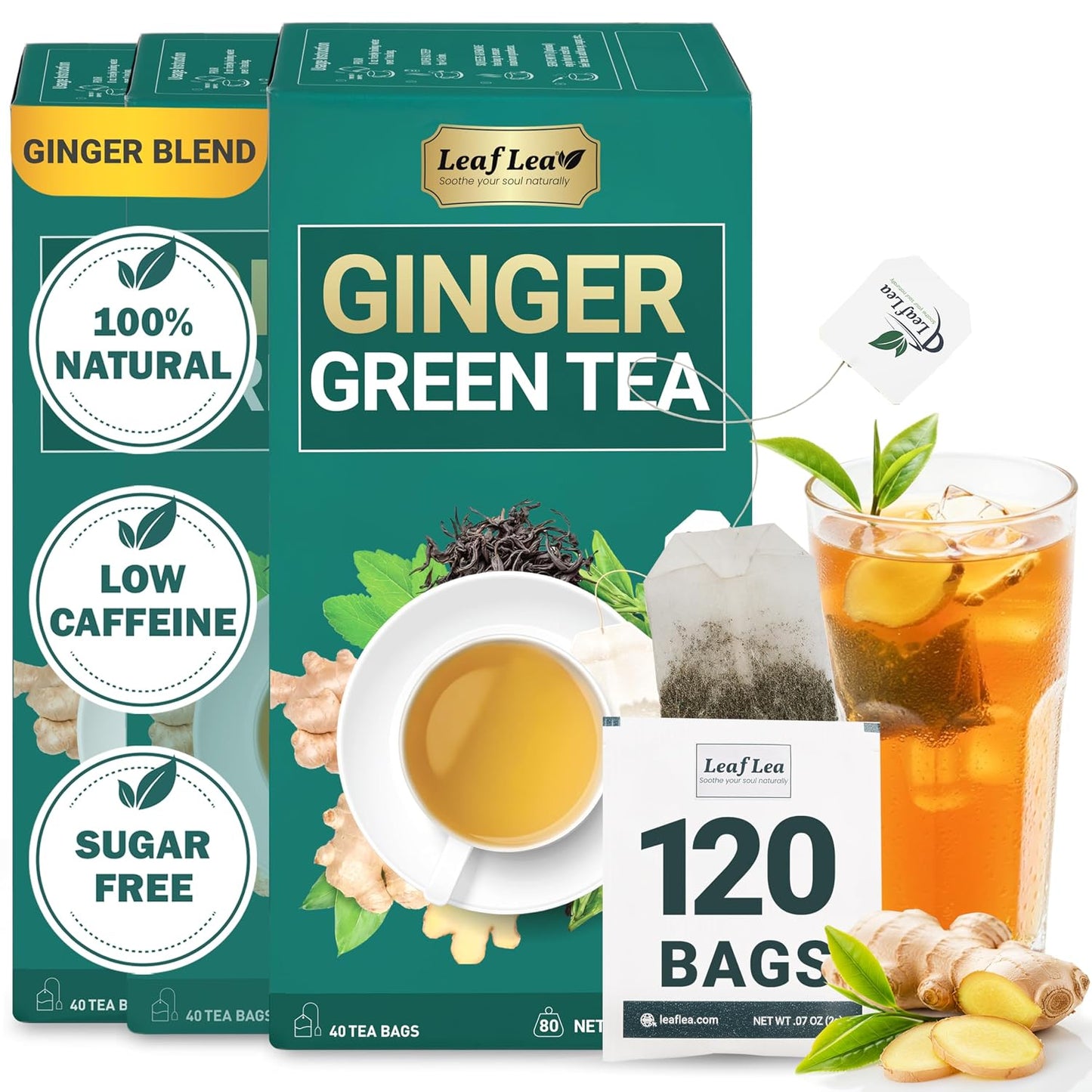 LeafLea Peppermint Tea Bags, Pure Single-Ingredient Mint Tea, 40 Count | Just Real Peppermint Leaves, Cool Refreshing Taste, Te De Menta, Caffeine-Free, Vegan, Individually Foil-Wrapped