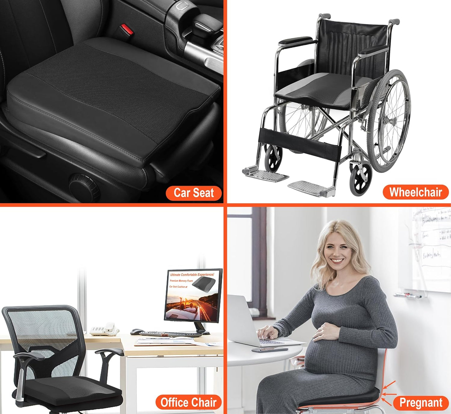 Lofty Aim Car Seat Cushion, Comfort Memory Foam Car Cushions for Driving - Sciatica & Lower Back Pain Relief, Driver Seat Pillow for Auto, Office Chair, Wheelchair - Black