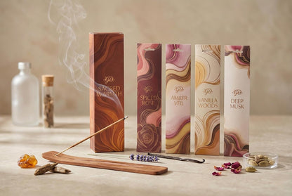 Incense Sticks Variety Pack with Wooden Holder | Nag Champa, Rose, Lavender, White Sage, Frankincense, Palo Santo & Sandalwood | Hand-Rolled Masala Incense