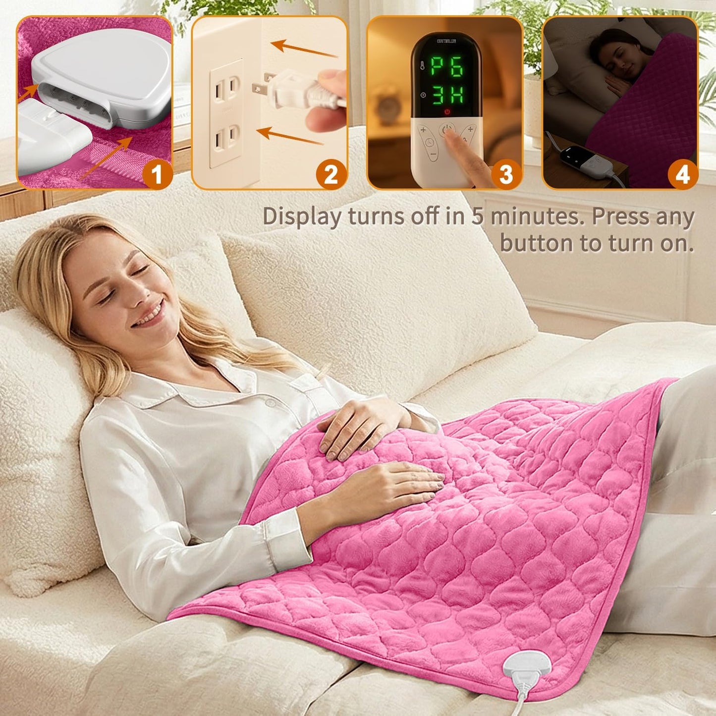 King Size Heating Pad for Back 32"x24" Extra Large Electric Heating Pad for Body Neck Shoulder Auto Shut Off Heat Pad Temperature Settings Machine Washable Gray