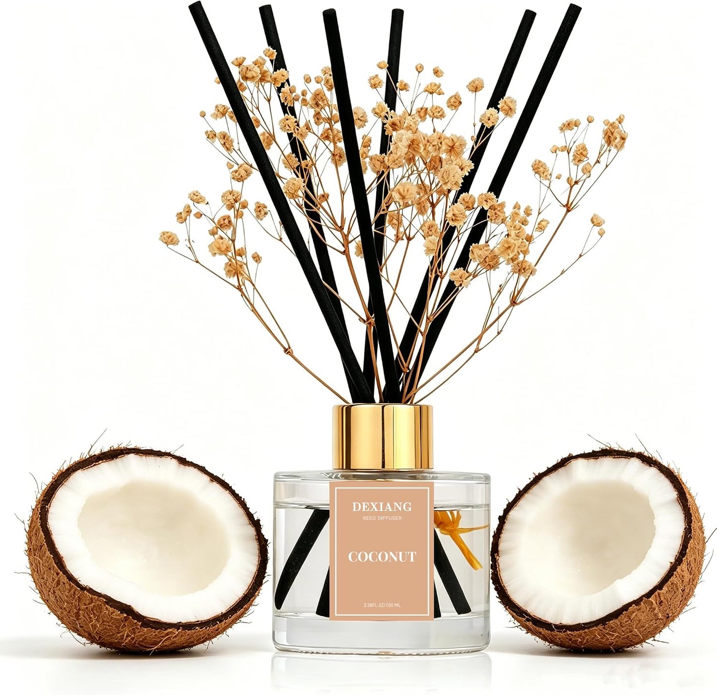 Reed Diffuser Set, Coconut 3.38 fl oz Oil Home Fragrance Bathroom Decor