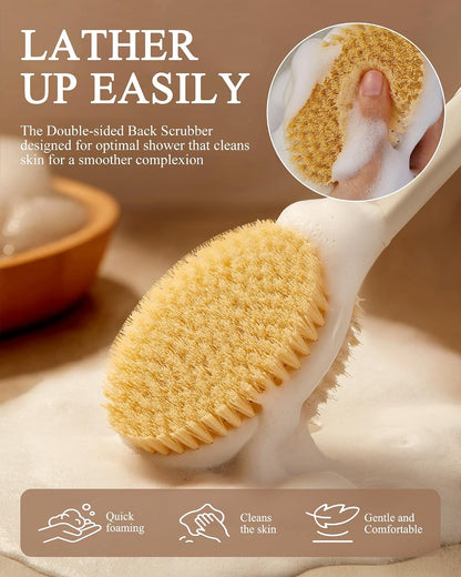 Dry Brushing Body Brush for Massage - Natural Boar Bristle Exfoliating Brush with Massage Nodes for Lymphatic Drainage, Cellulite, Blood Circulation Improving Skin Health for Women Men Elderly(Grey)