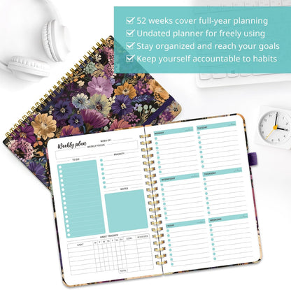 Taja Undated Weekly Planner, Weekly To Do List Notebook with Goal & Habit Tracker Organizer, A5 Weekly Planner Notebook with Spiral Binding, 6.1" x 8.2" - Green