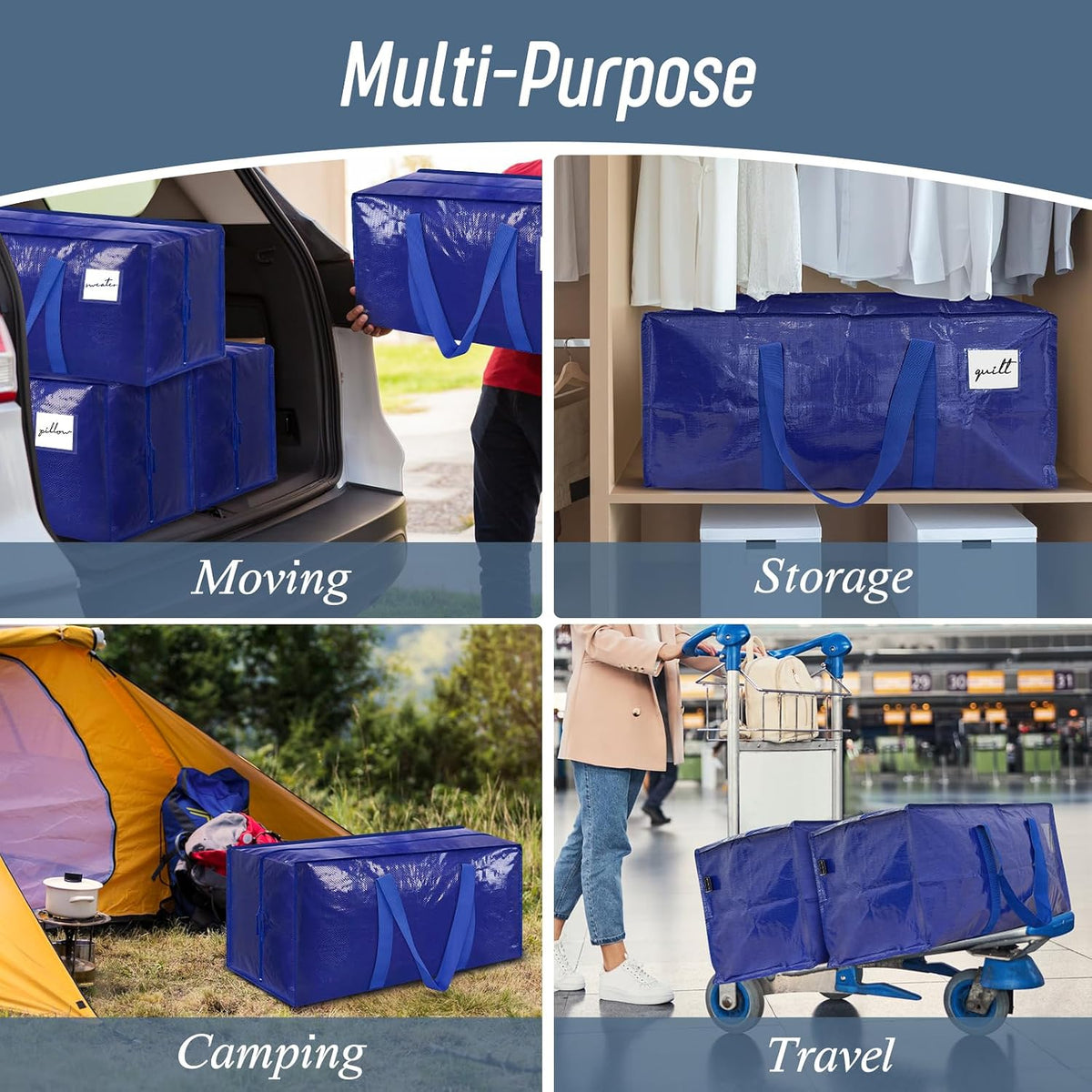 Extra Heavy Duty Large Moving Bags with Strong Zipper, Dark Blue