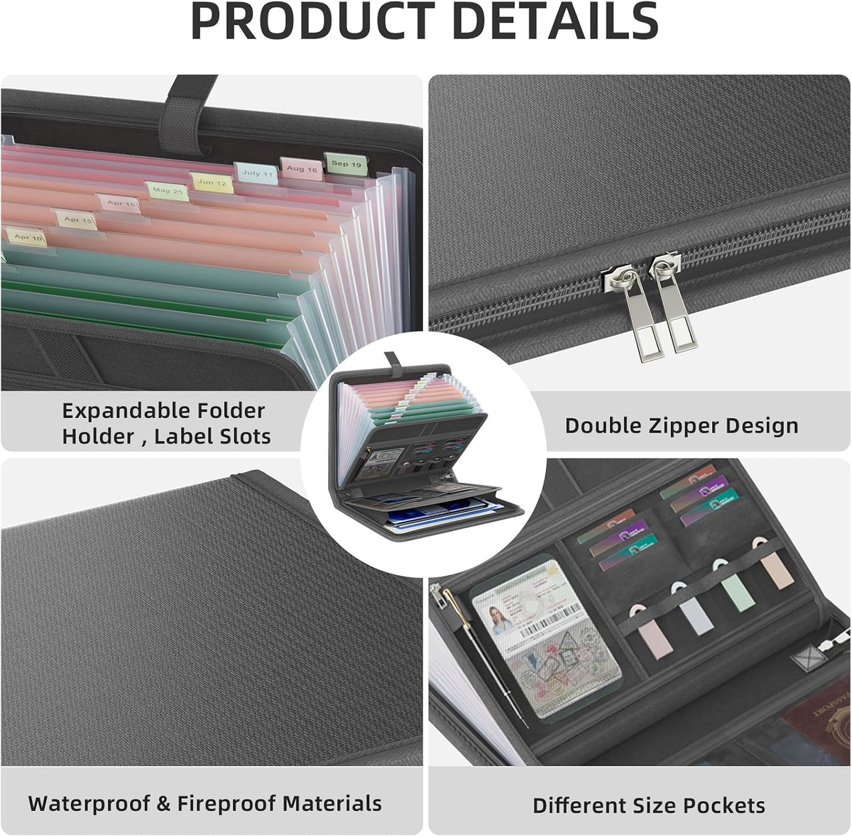 Fireproof Accordion File Organizer, Expanding File Folder with 13 Pockets