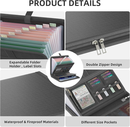 Fireproof Accordion File Organizer, Expanding File Folder with 13 Pockets