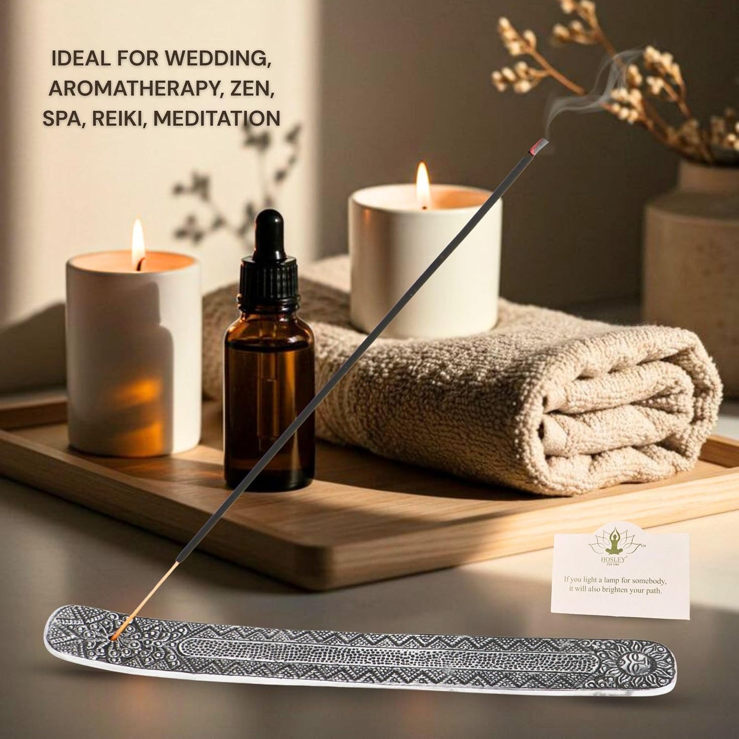 Hosley Wood Incense Holder Sun 10 Inches Ideal Gift for Wedding, Aromatherapy, Zen, Spa, Reiki, Meditation