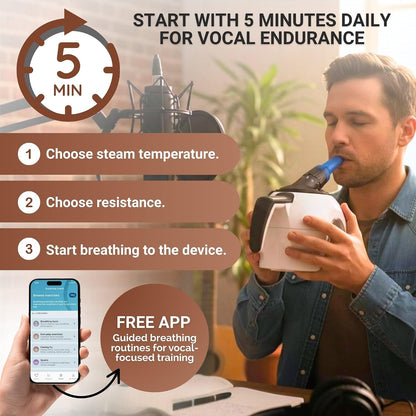 Breathing Trainer, Voice Training and Vocal Steamer for Singers, Actors, and Professionals with Warm Steam Intake, Portable