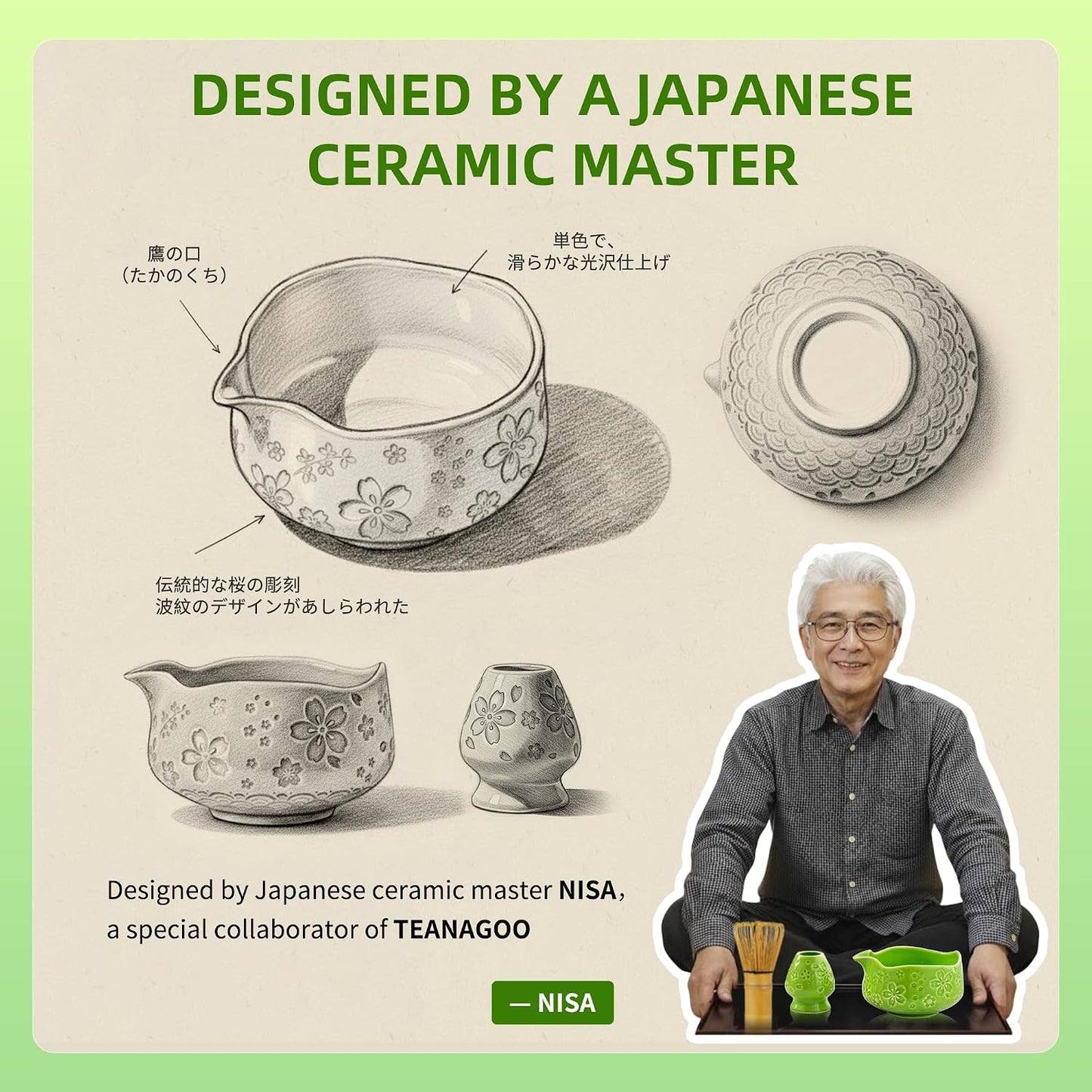 TEANAGOO Matcha Whisk Set Black,7 Pcs Matcha Set,Matcha Kit for Ceremony,Tradition Tea Set for Making Breakfast/Latte,Matcha Whisk Set with Bowl(Chawan)/Whisk and Holder,Gift for Family/Friend