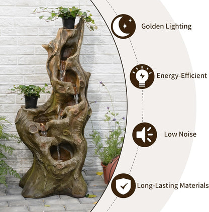 Sunlinua Water Fountain Outdoor, 5-Tier Cascading Realistic Tree Waterfall