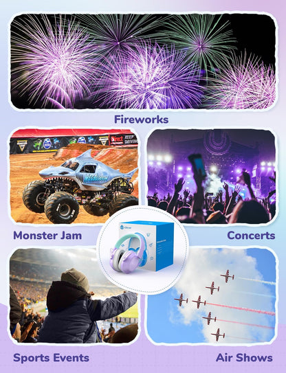 iClever Noise Cancelling Headphones for Kids Adults, SNR 29dB Safety Noise Reduction Ear Muffs for Autism Sensory &Concentration Aid, Ear Hearing Protection for Fireworks/Event/Monster Jam/Concert