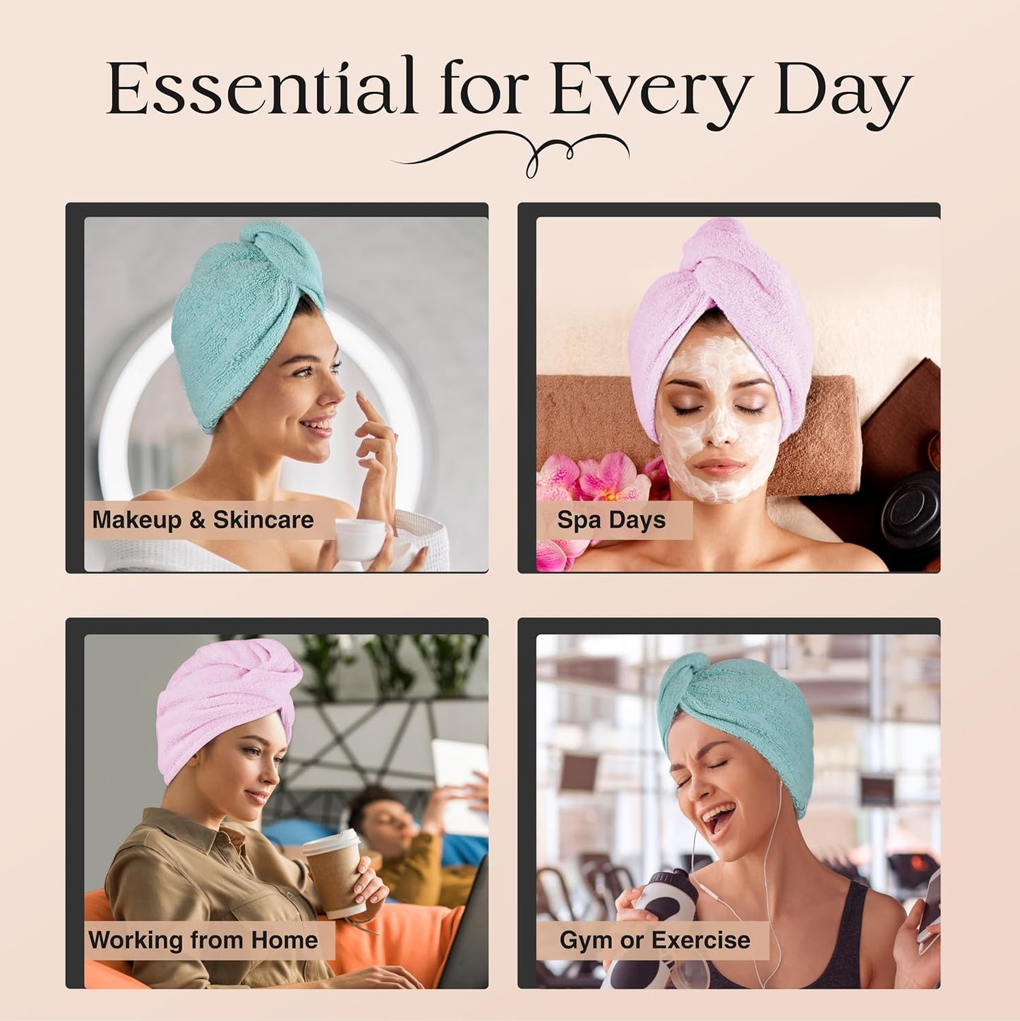 Lili&James 100% Cotton Hair Towel Wrap for Women & Kids – 420 GSM Quick Dry Hair Turban with Double Button Loop, Anti Frizz Non Microfiber Hair Drying Towel for Curly, Long & Thick Hair (Lilac)