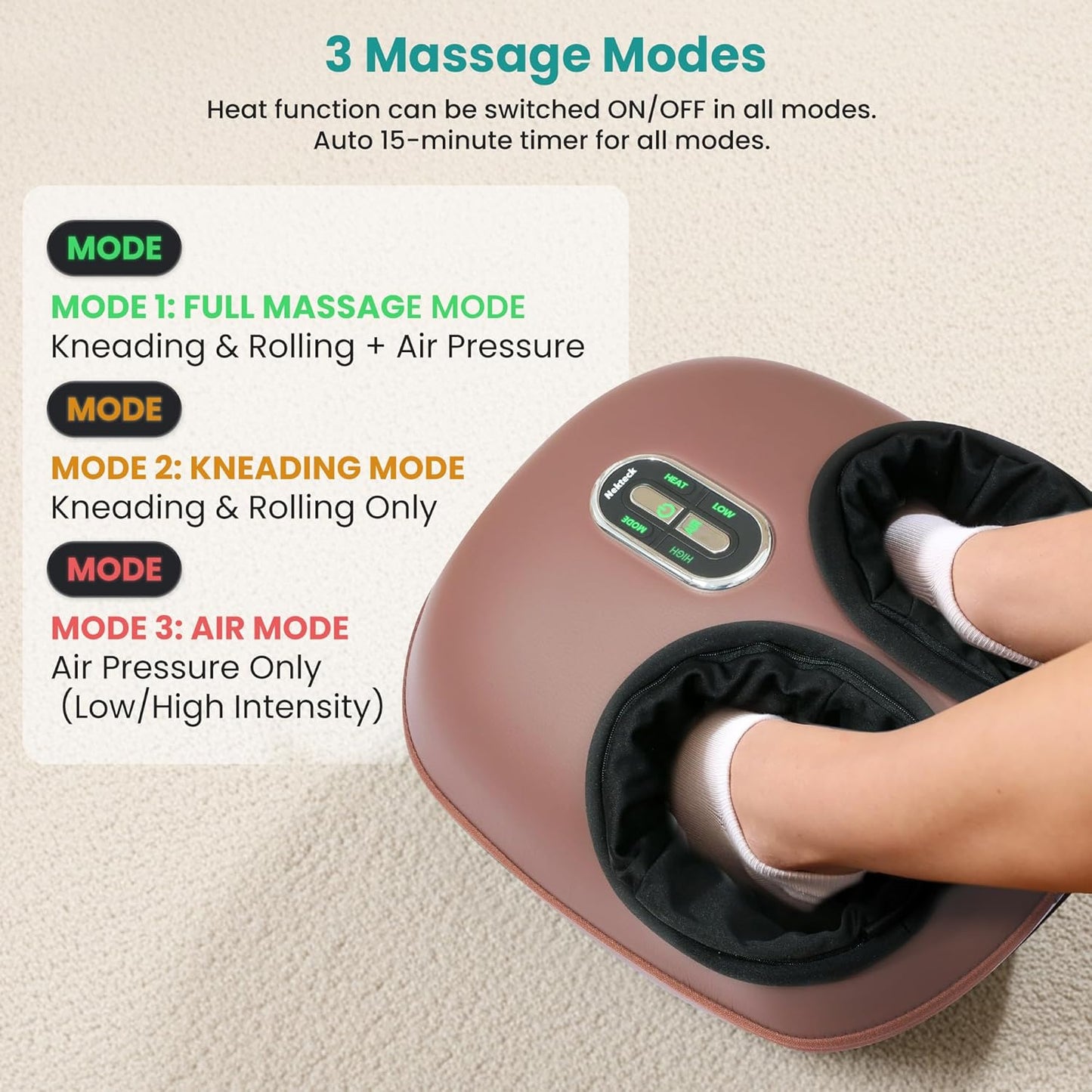 Nekteck Shiatsu Foot Massager with Heat [2026 Upgraded], 3 Modes Deep Kneading Therapy Air Compression, Feet Massage for Plantar Fasciitis, Relaxation Gifts for Men Women Mom Dad Birthday