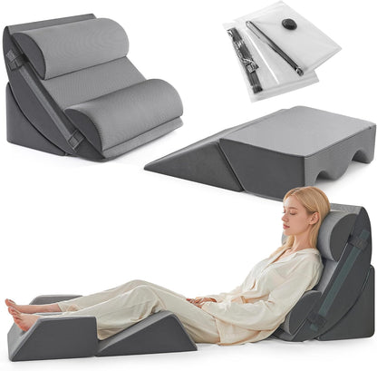 Yojoker 4PCS Orthopedic Bed Wedge Pillow Set for Sleeping, Post Surgery Foam Pillow for Body, Back and Leg Pain Relief, Triangle Adjustable Support Pillow - Acid Reflux, Anti Snoring & GERD Sleeping