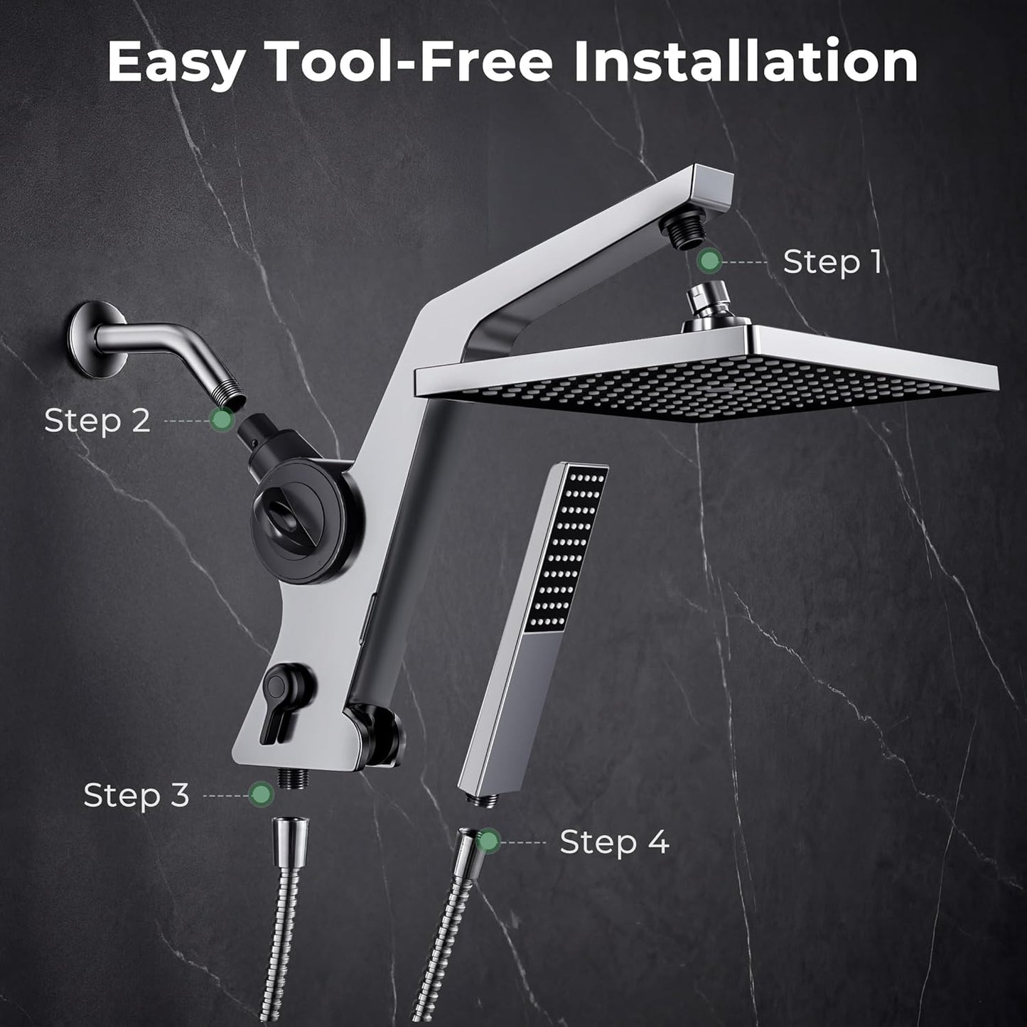 MakeFit Filtered Rain Shower Head with Handheld Combo High Pressure 12'' Rainfall Shower Heads & Hidden Detachable Wand Dual Showerhead Water Softener for Hard Water Easy Filter Replacement