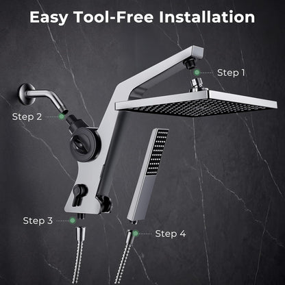 MakeFit Filtered Rain Shower Head with Handheld Combo High Pressure 12'' Rainfall Shower Heads & Hidden Detachable Wand Dual Showerhead Water Softener for Hard Water Easy Filter Replacement